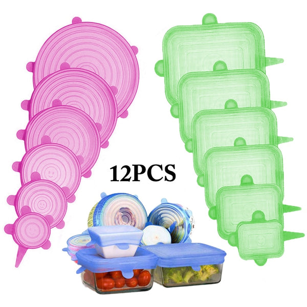 Kit de tampas de silicone reutilizáveis 12 pcs - WomensThingss