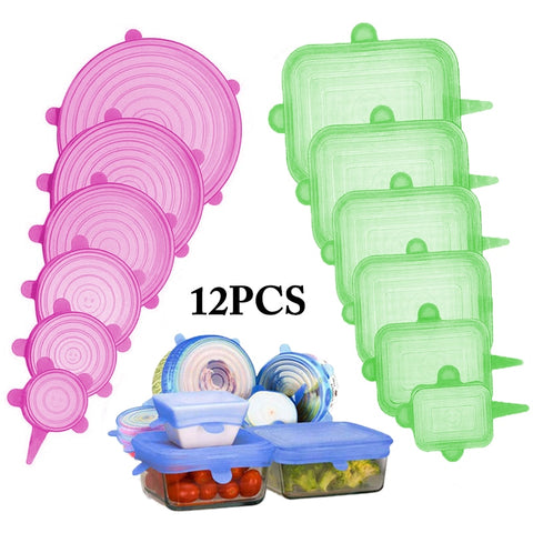 Kit de tampas de silicone reutilizáveis 12 pcs - WomensThingss